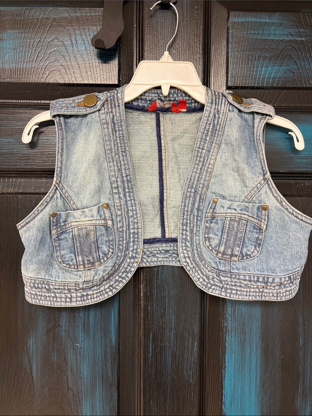 Lipsy Light Blue Denim Cropped Vest with Pocket Detail